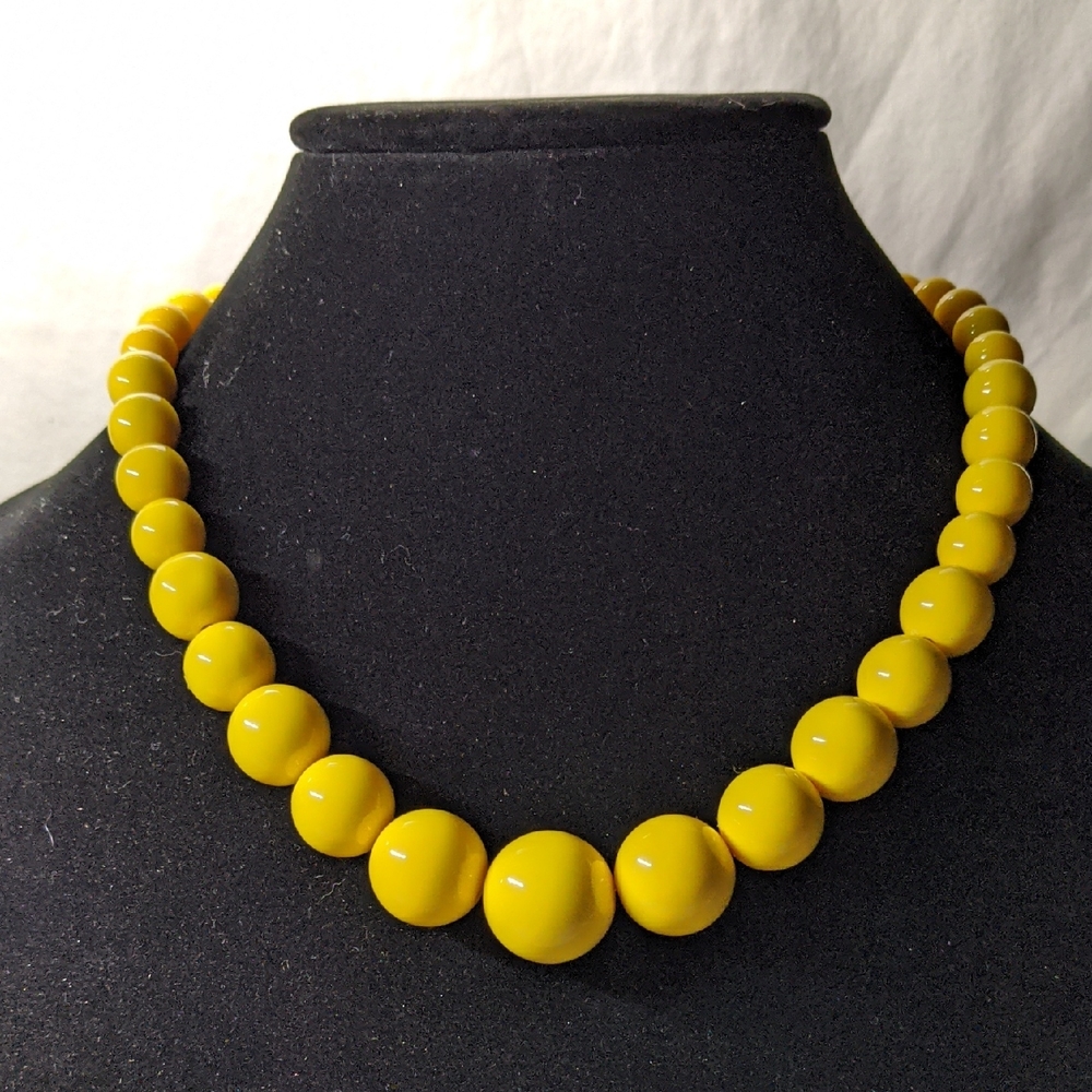 Graduated Bead Necklace In Sunny Yellow, Adjustable